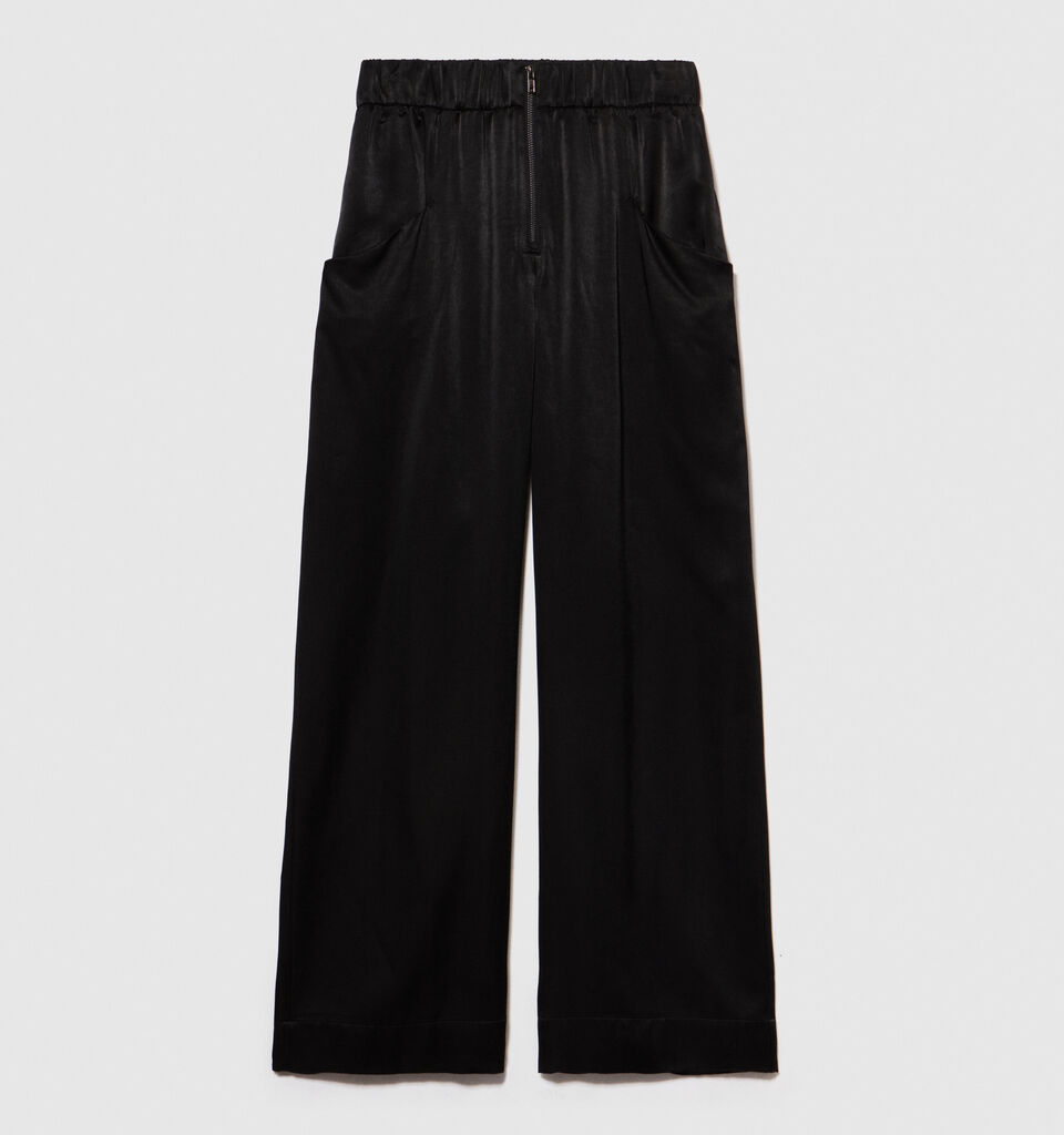 Satin pants - women's palazzo trousers - Black | Sisley image number 6